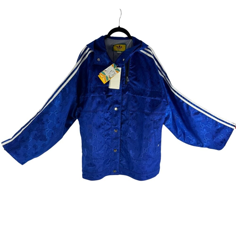 GUCCI X ADIDAS Blue Monograms Women's Bomber Sport Jacket Made in Italy "42"